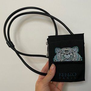 NWT Kenzo Paris black Kampus crossbody cardholder wallet nylon leather